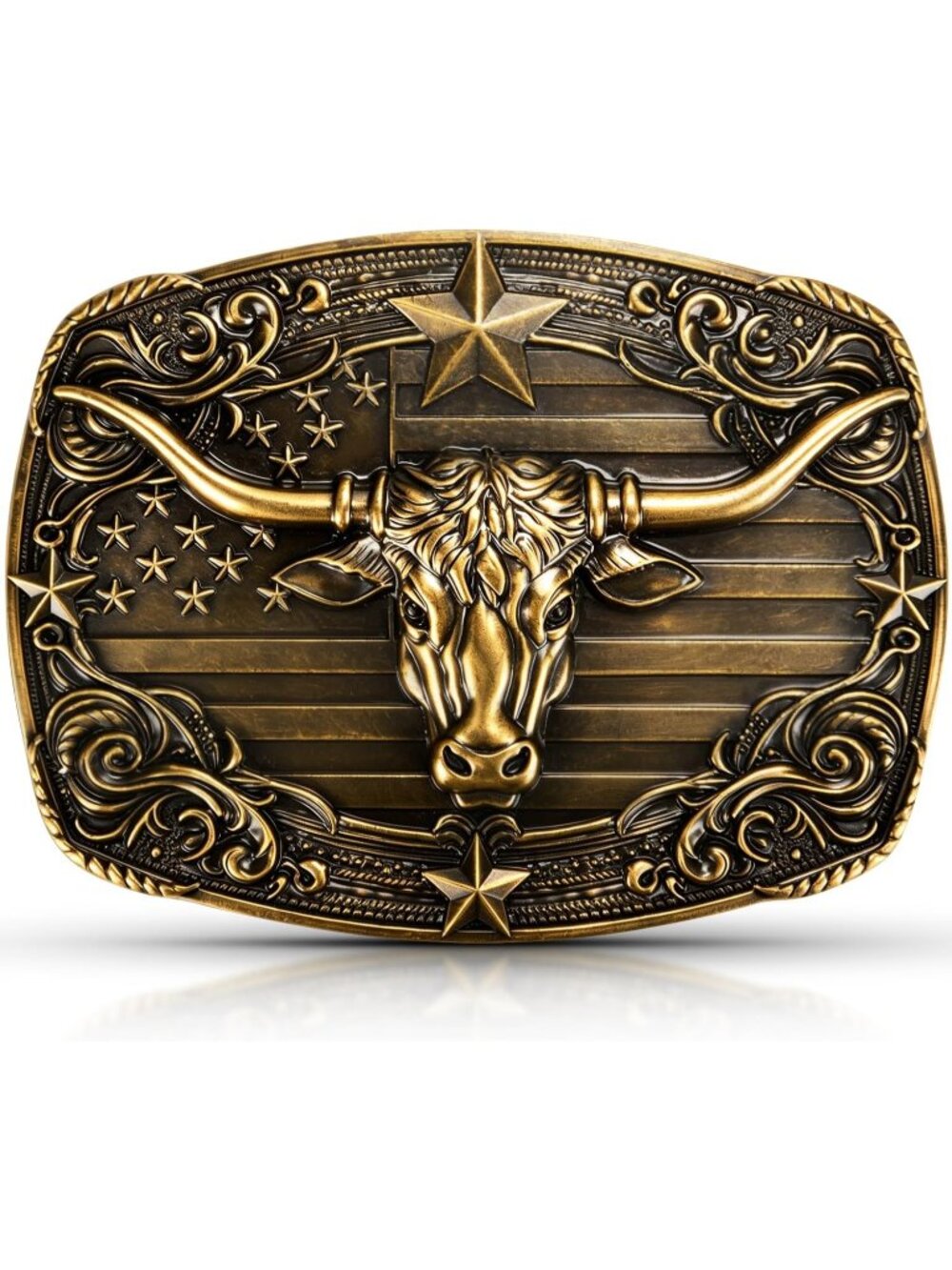 Men Longhorn Bull Bronze Cowboy Western Buckle for Men Women Style Belt